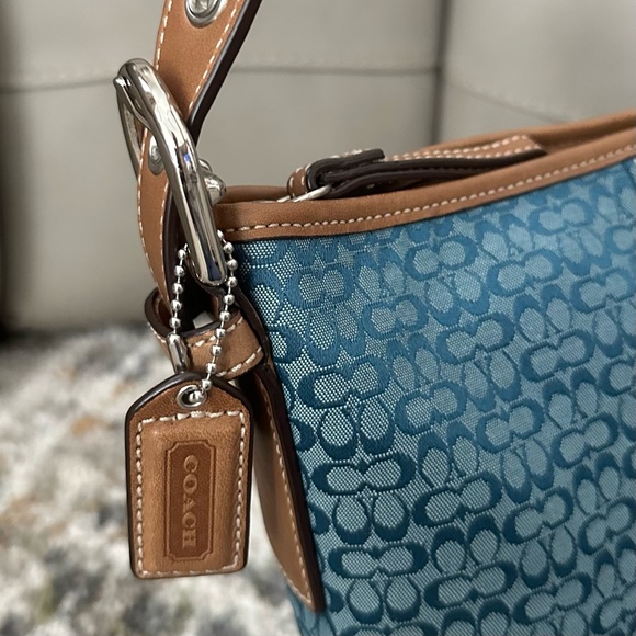 COACH 2007 BLUE SUEDE CANVAS LEATHER CROSSBODY BAG SILVER HARDWARE ORG HANGTAG - Picture 5 of 12